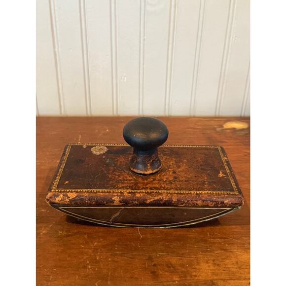 Antique Leather Desk Blotter – Gold Tooled, Wood Handle - Picture 1 of 6